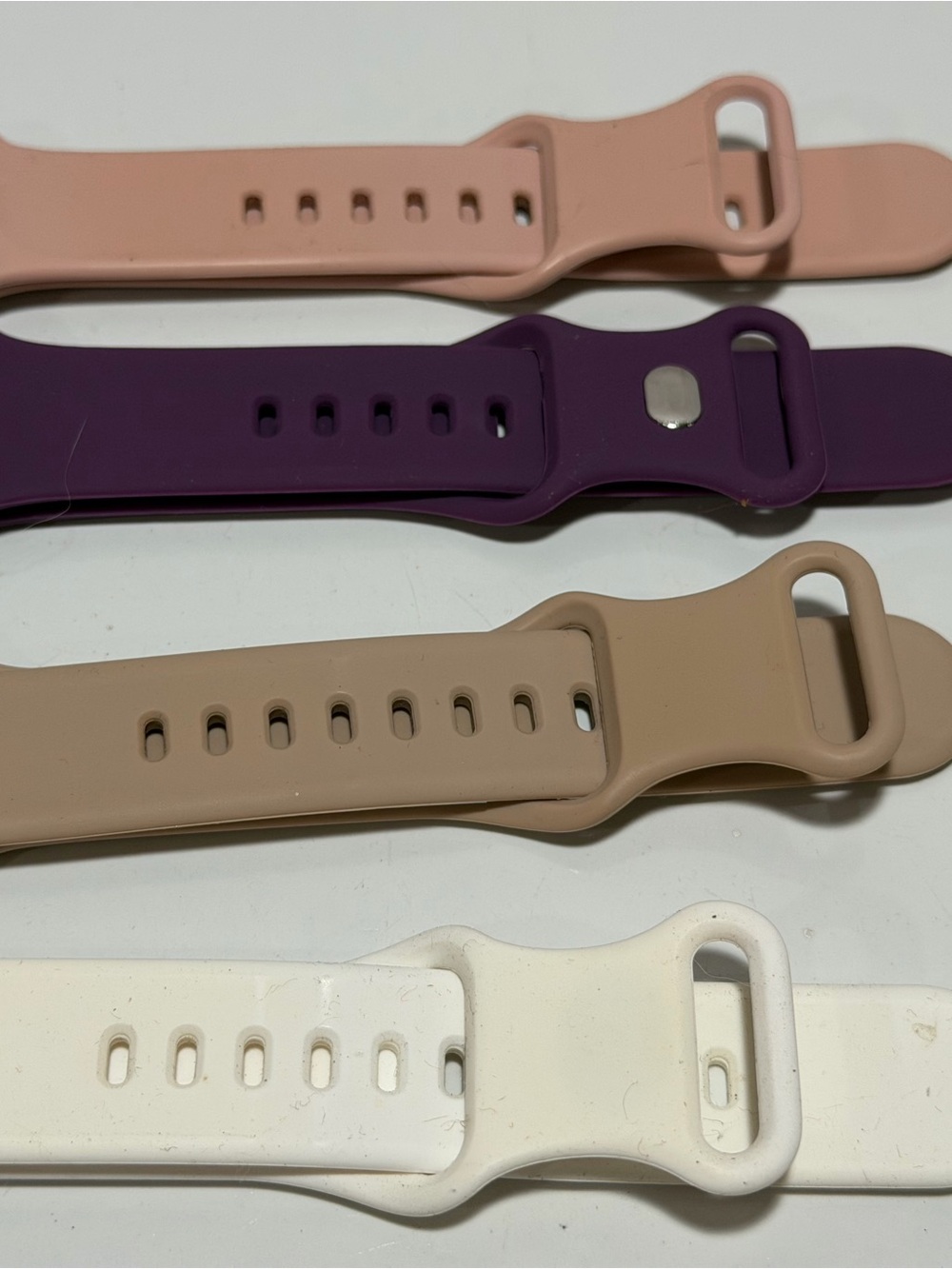 Silicone Replacement iWatch Bands in Pink, Purple, Tan & White